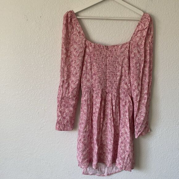 Reformation Rosalie Pink Floral Long Sleeve Crepe Dress Size 8 - Picture 5 of 5